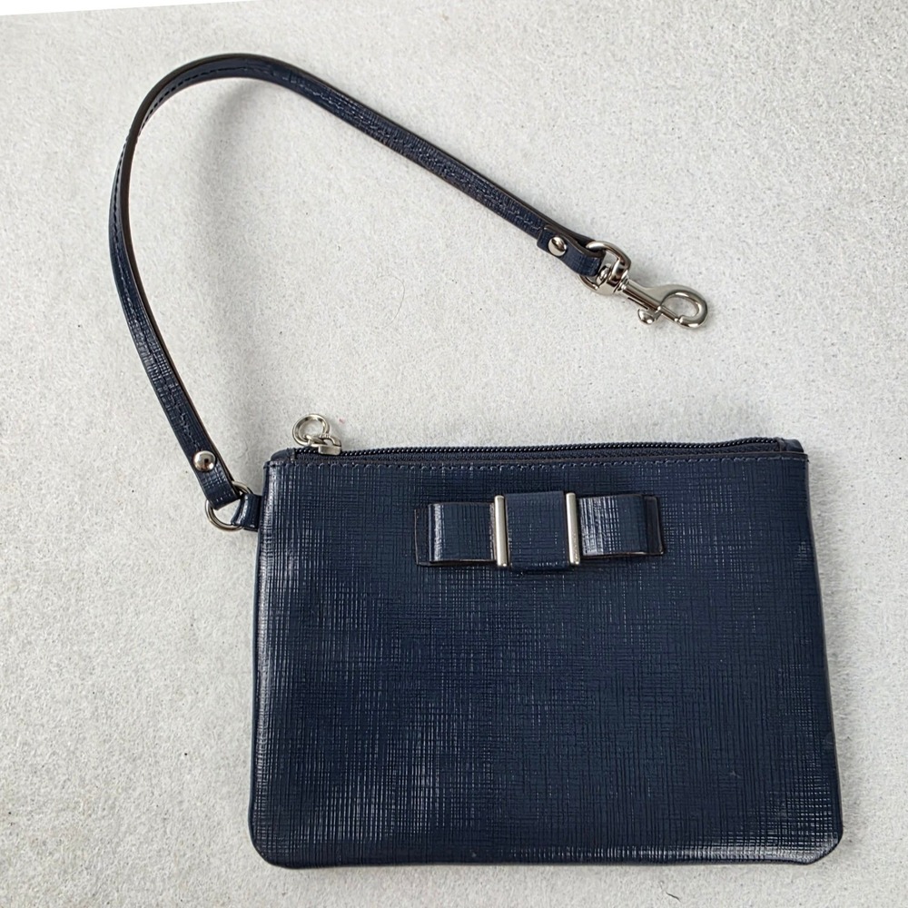 Coach F52137 Darcy Bow Navy Blue Crossgrain Leather Wristlet Coin Purse